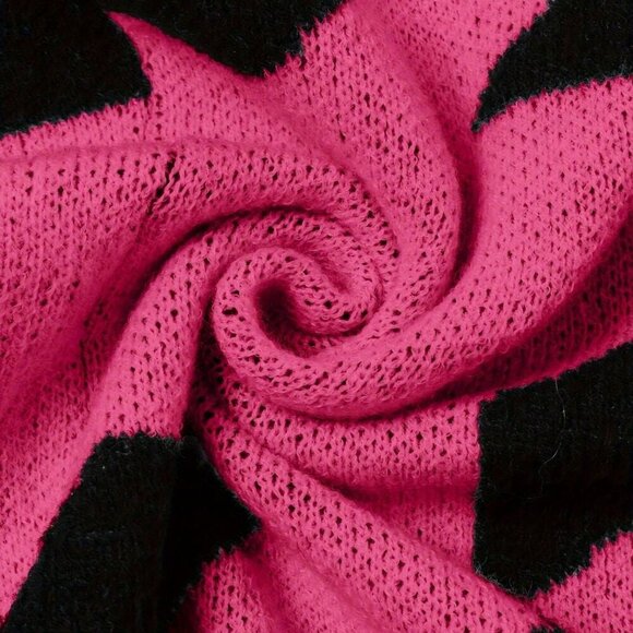 Hot Pink Casual Women's Trendy Colorblock Long Sleeve Knitted Cardigan - Picture 5 of 5